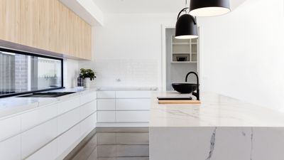 Clean white marble kitchen