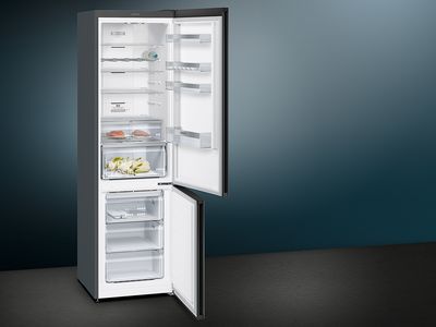 Open fridge freezer showing inside contents