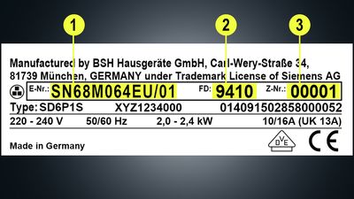 Das Typenschild für Siemens Hausgeräte