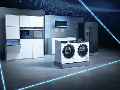 Siemens Home COnnect connected appliances surrounded by blue lines