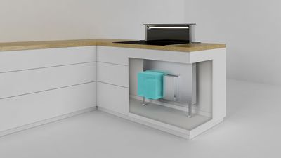Grafica 3D cucina downdraftAir Siemens motore installato nella parte anteriore