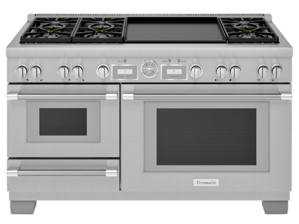 thermador 60 inch ranges dual fuel steam range with double griddle PRD606WESG