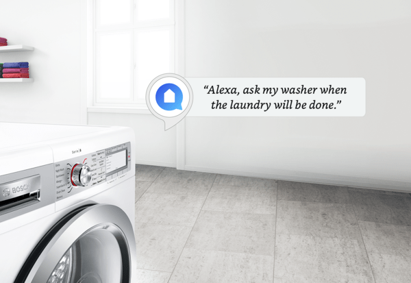 Lave-linge Bosch avec Home Connect, commande pour demander au lave-linge quand il aura terminée.