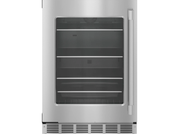 Réfrigérateur de 24 pouces avec porte en verre avec charnière de porte à gauche et poignée de la collection Professional en acier inoxydable