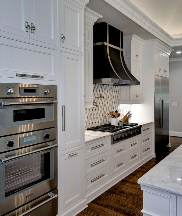 angled shot of triple wall oven vent and rangetop