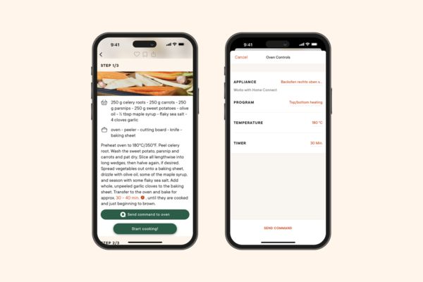 Send your oven settings directly from the recipe in the Kitchen Stories app