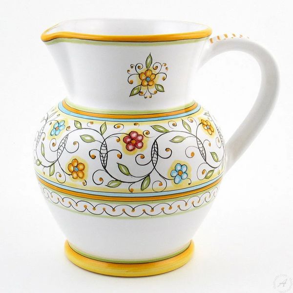 Hand-painted floral Italian ceramic pitcher