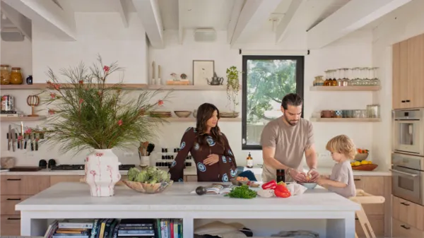 Rocky Barnes and family in their kitchen