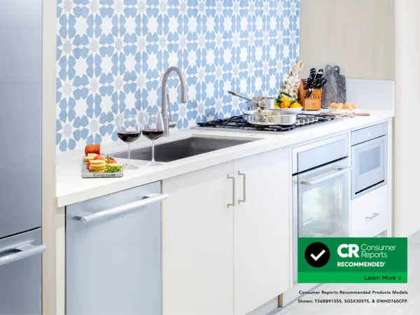 Thermador award winning appliances in blue morrocan kitchen