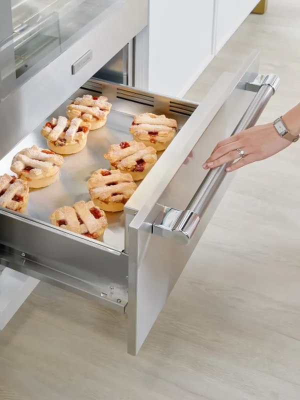 Thermador oven warming drawer with pastries inside