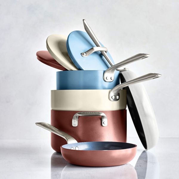 ceramic non-stick multi coloured pots and pans-Crate & Barrel