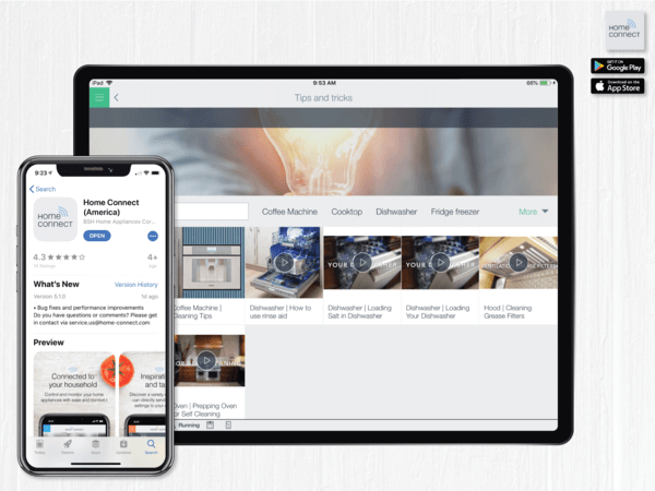 Thermador HomeConnect application on Apple Watch, iPhone, and tablet