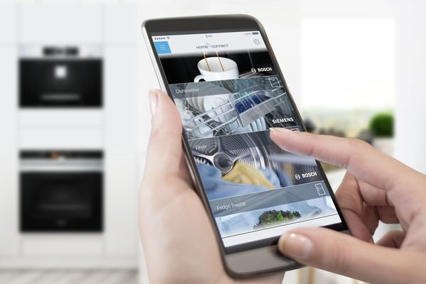 Home appliances that are wifi enabled, being controlled with the Home Connect app.