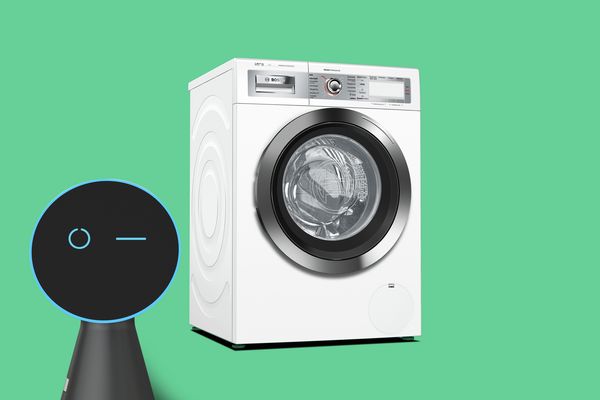 Mykie the personal kitchen assistant (concept) with a Home Connect washing machine
