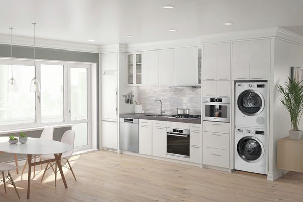 View into a connective kitchen which is equipped with Home Connect appliances