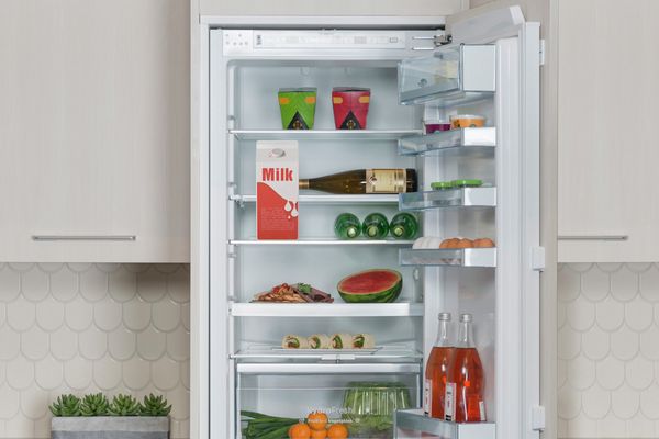 View inside an open Home Connect fridge