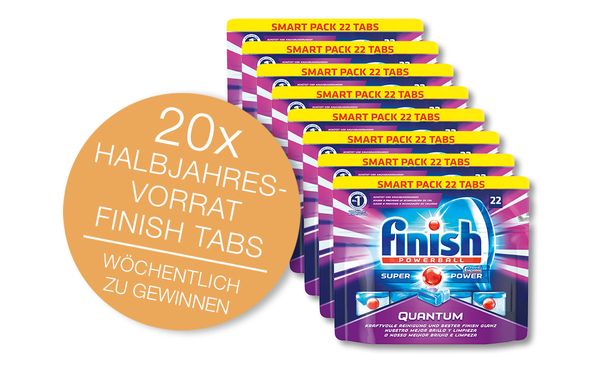 Gewinnen Sie 8 Packungen Finish Powerball Quantum Geschirrspülertabs