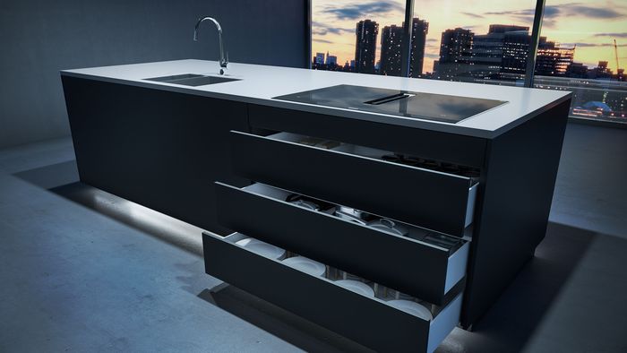 Integrated drawers in kitchen island