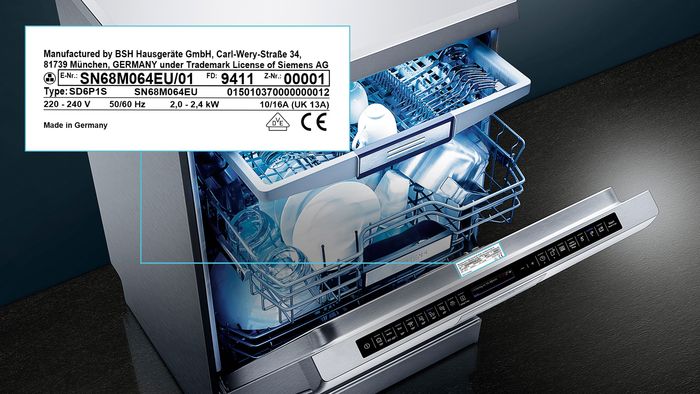 Lave-vaisselle Siemens : emplacement de la plaque signalétique