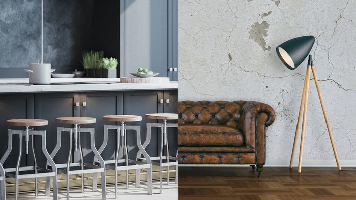 Collage con due ispirazioni di cucine in stile industriale