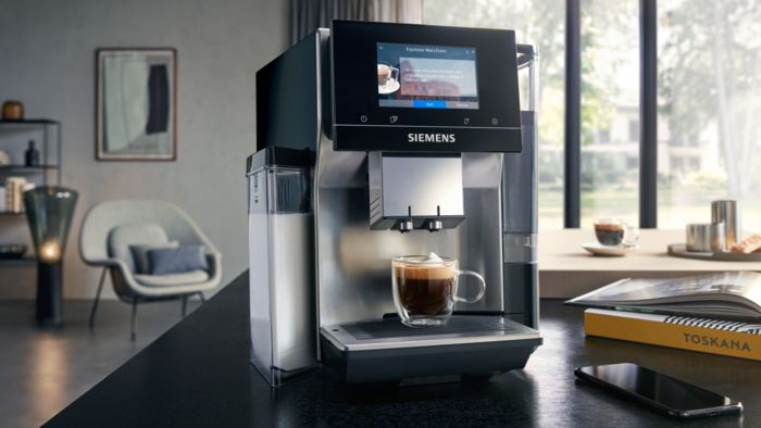 EQ700 coffee machine sat on open plan living countertop