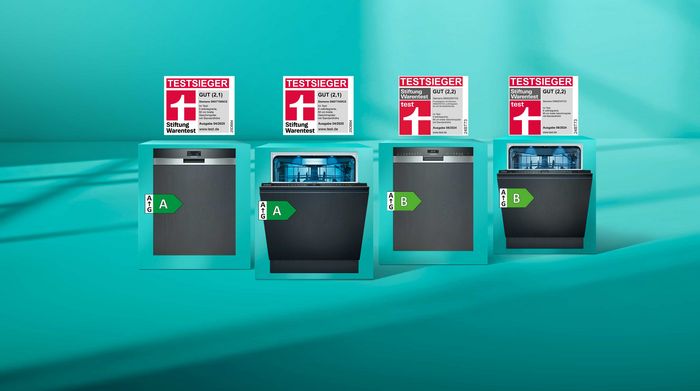 Vier Siemens Geschirrspüler, die von Stiftungwarentest als Testsieger benotet wurden