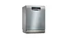 Stainless steel dishwasher with digital display and control panel.