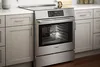 Bosch stainless steel oven with digital control panel in a modern kitchen setting.