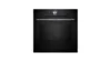 Black built-in oven with control panel and display.