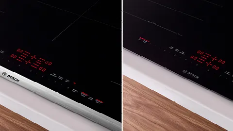 Views of flush mounted, frameless, or framed induction hob. Different designs for all kitchen aesthetics and specifications.