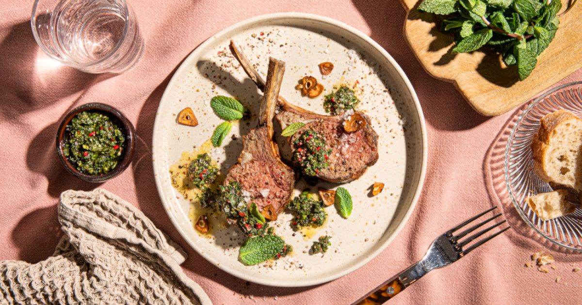 Roasted lamb with mint sauce