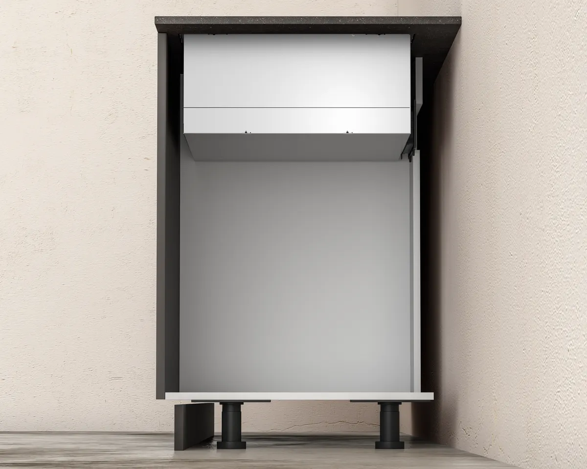 Dunstabzug nach unten mit ungeführter Umluft