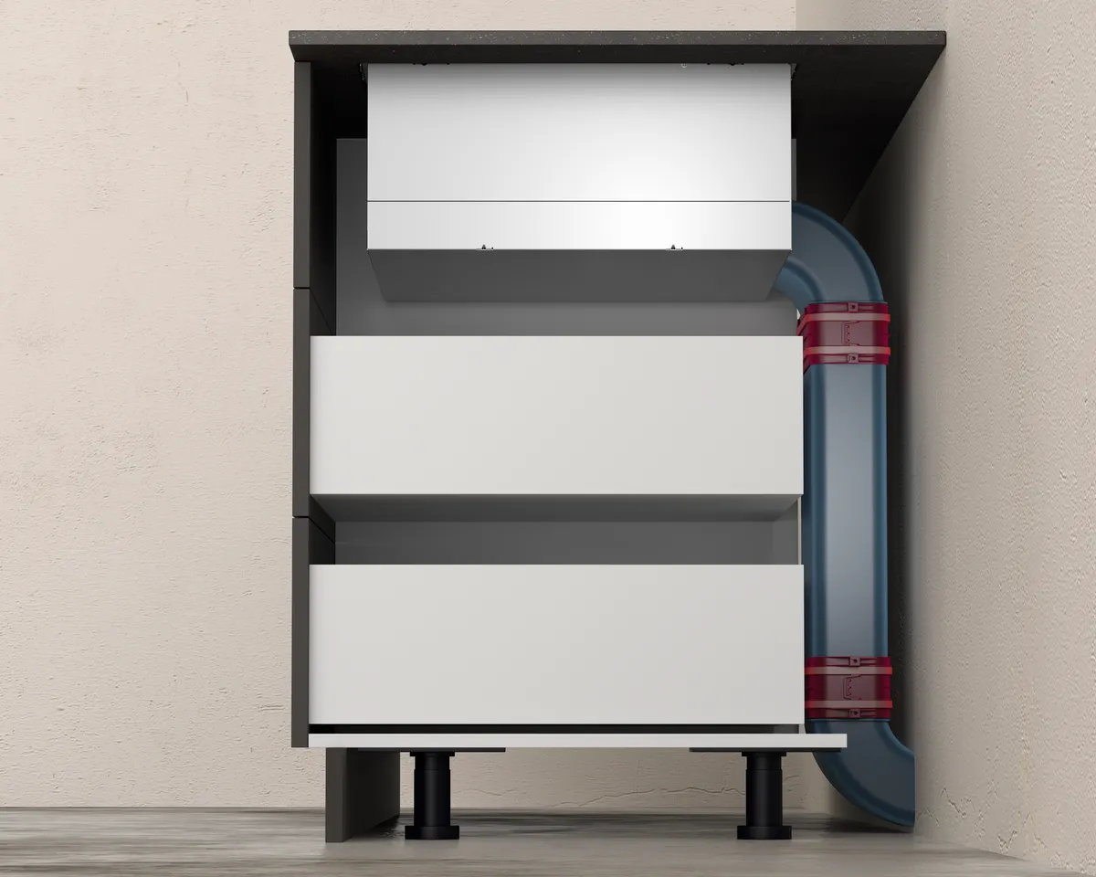 Dunstabzug nach unten mit Abluftkanal