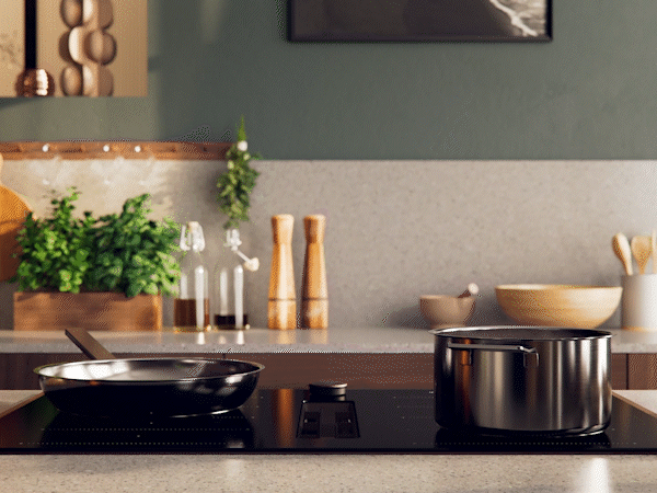 A kitchen scene featuring pots and pans arranged on the stove, showcasing a culinary workspace ready for cooking.