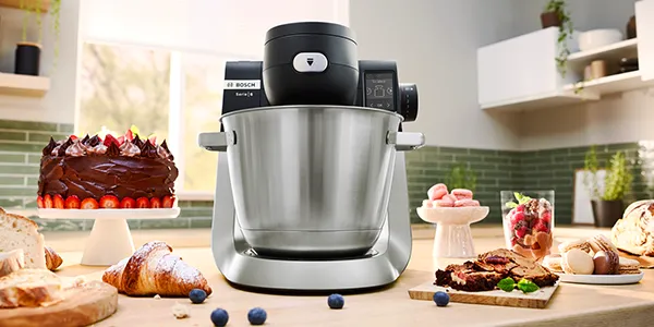 Mutfak aletleri, yiyecek, pişmiş ürünler, tatlı, mixer, tezgah, raflar, kapalı ayar.