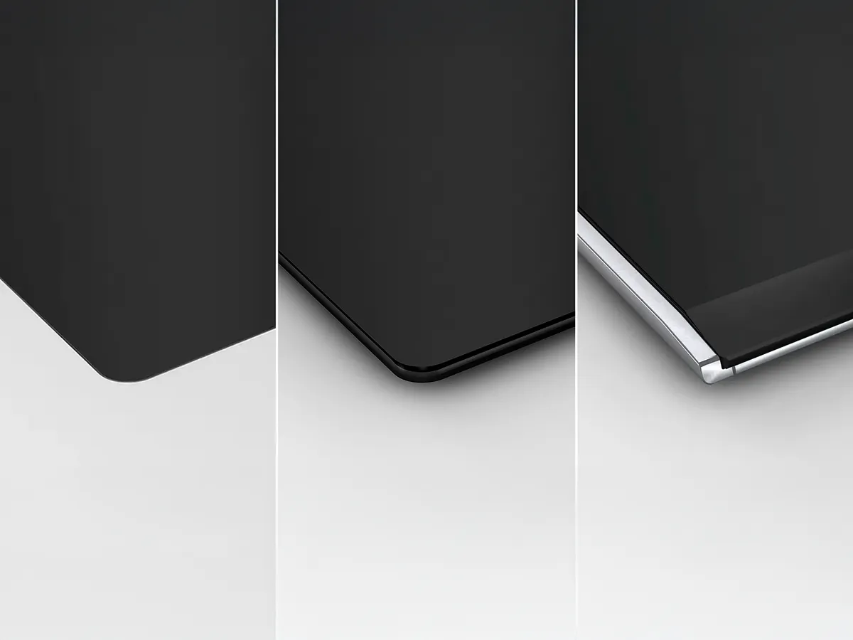 Visões de placas de indução embutidas, sem moldura ou com moldura. Diferentes designs para todas as estéticas e especificações de cozinha.
