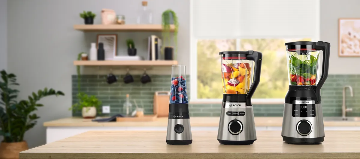 Bosch range of blenders on countertop