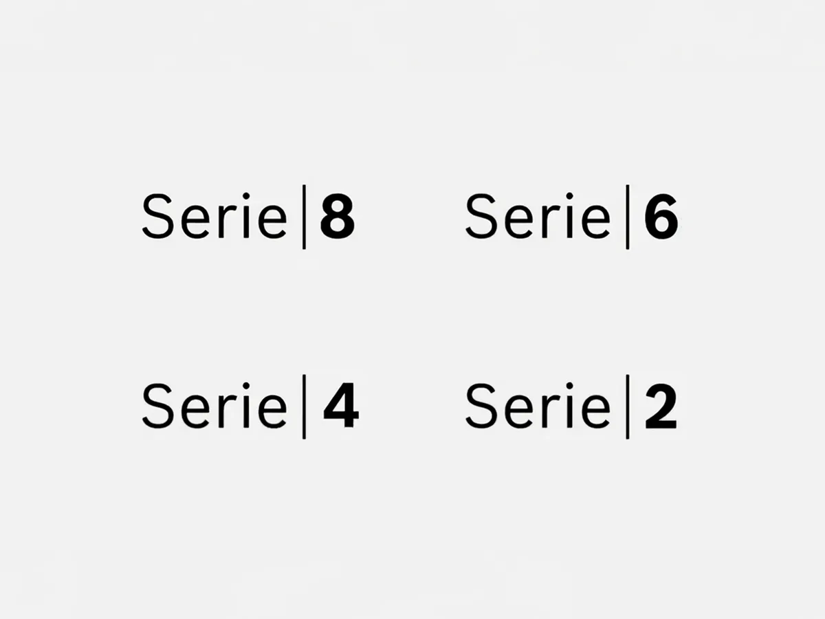 Beseda »Serie« z navpično črto, sledijo številke 8, 6, 4, 2 v dveh stolpcih.