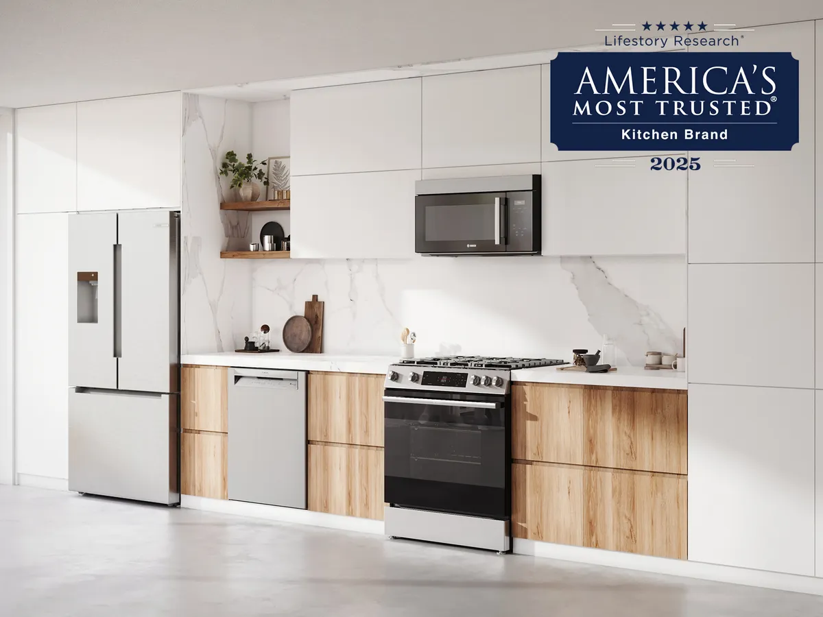 America's most trust brand 2019-2025 bosch stainless steel appliances within white oak kitchen