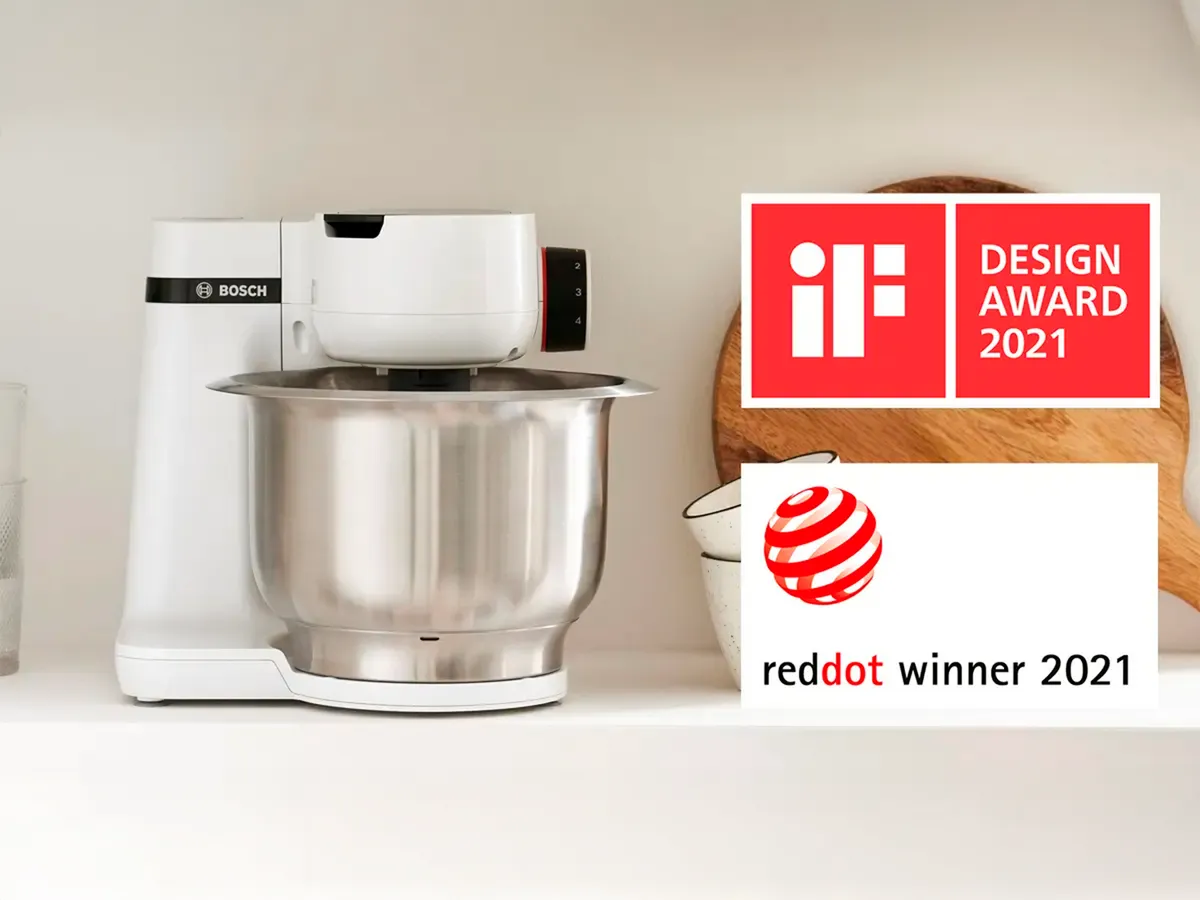 Un robot de bucătărie Bosch MUM care a câștigat premiile de design iF și Red Dot.