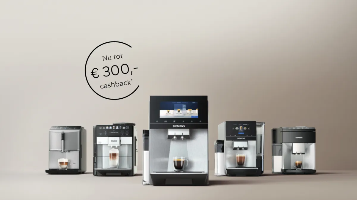 Nu tot € 300,- korting op geselecteerde Siemens EQ espresso volautomaten.