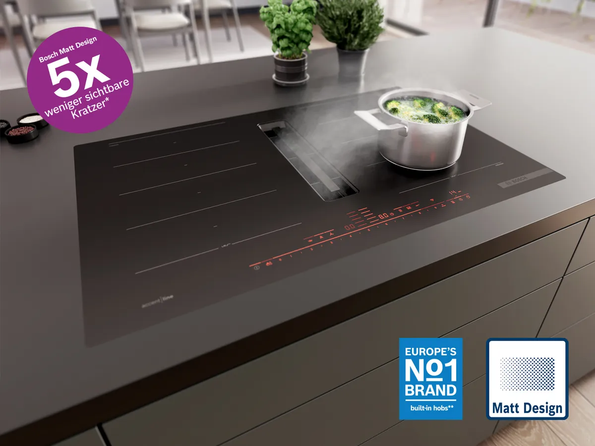 Matt Design Kochfeld mit Dunstabzug.