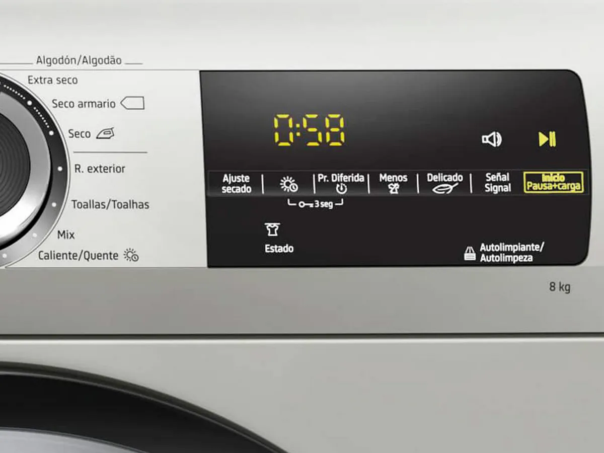Plano control secadora para visualizar las funciones