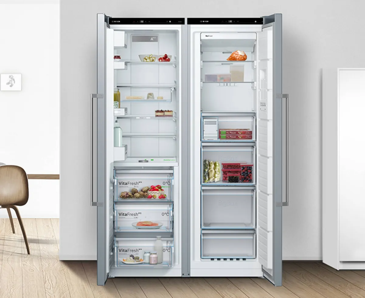 Tidy fridge freezer with open doors
