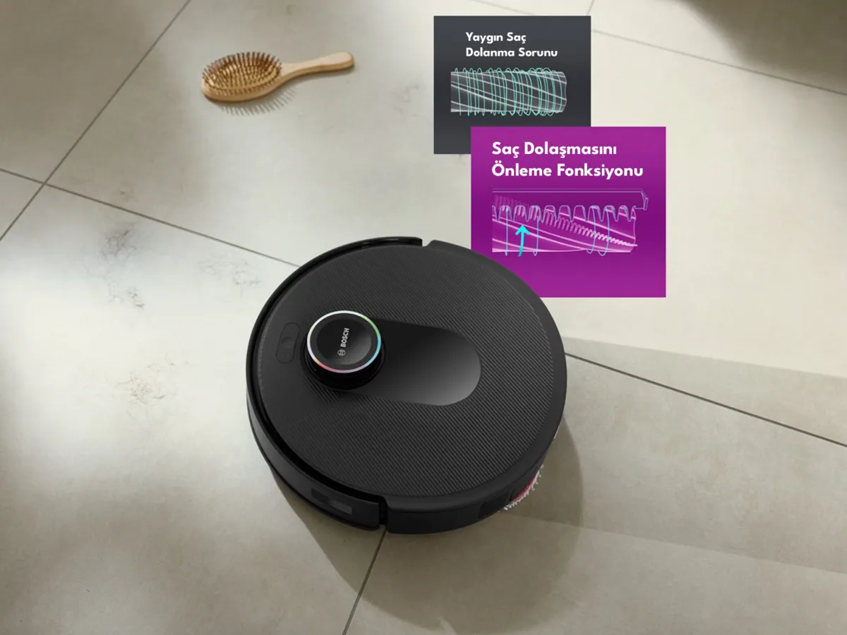 Saç dolaşmasını önleme fonksiyonu, saçların fırçaya dolanmasını engeller. Böylece tıkanıklıkları önleyerek temizliğin kesintisizce devam etmesini sağlar.