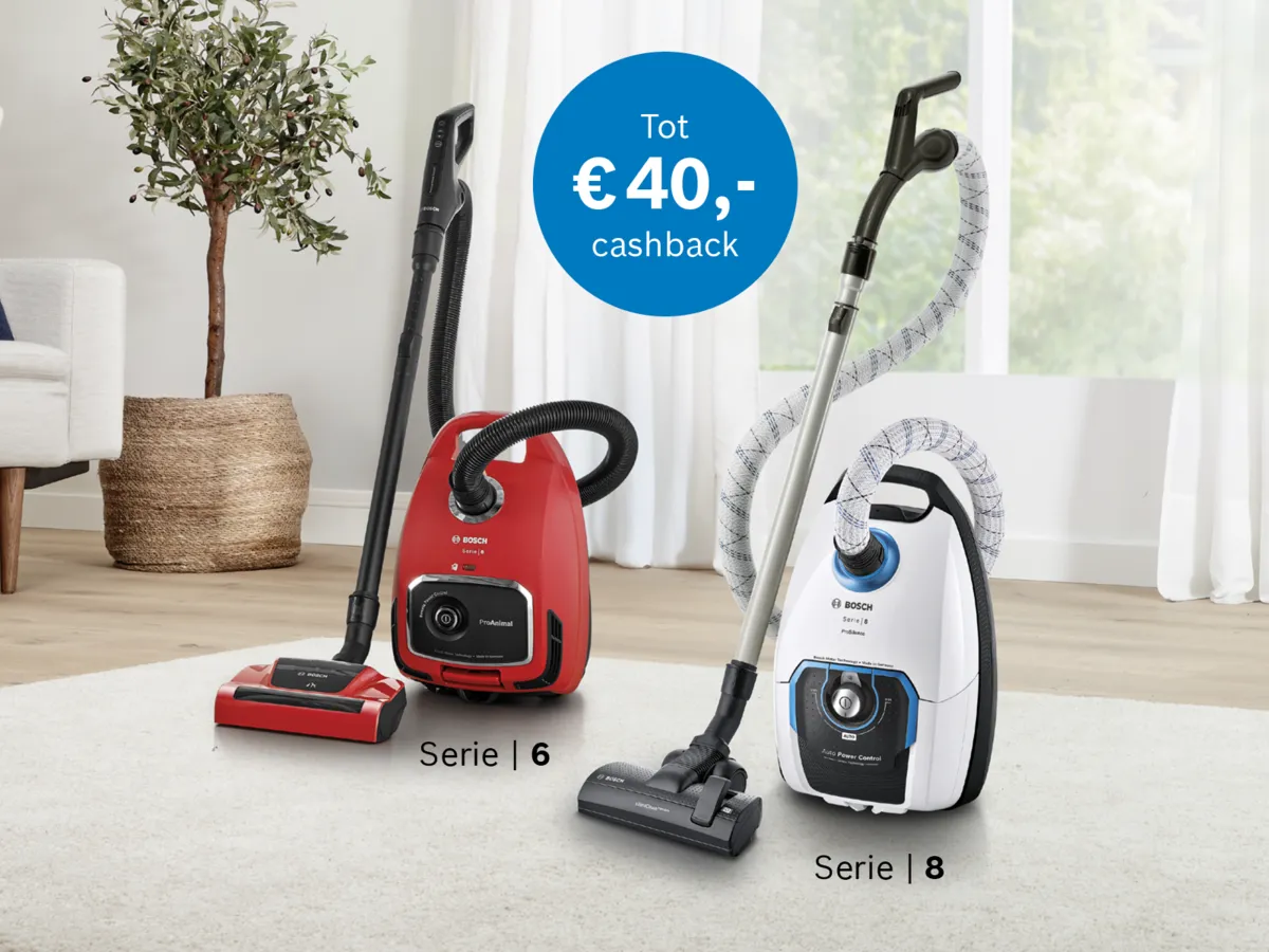 Nu tot € 40,- korting op Bosch Serie 6 & 8 stofzuigers met stofzak.