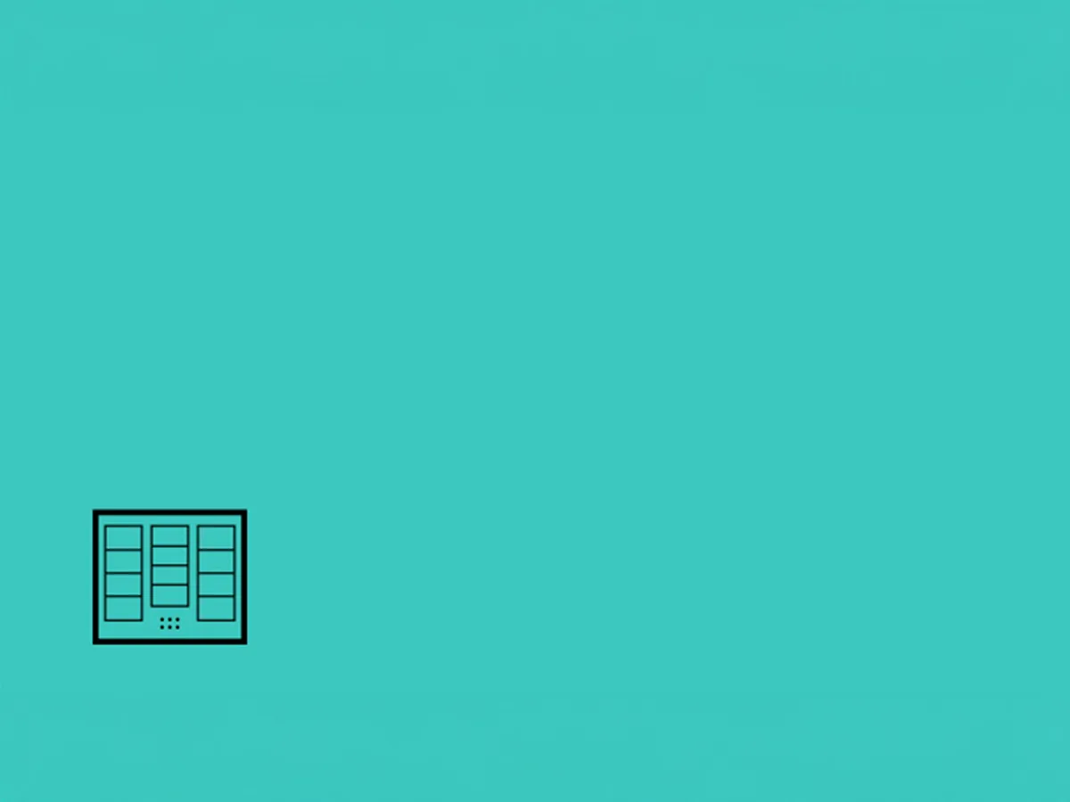 Minimalist turquoise background with simple black icon.