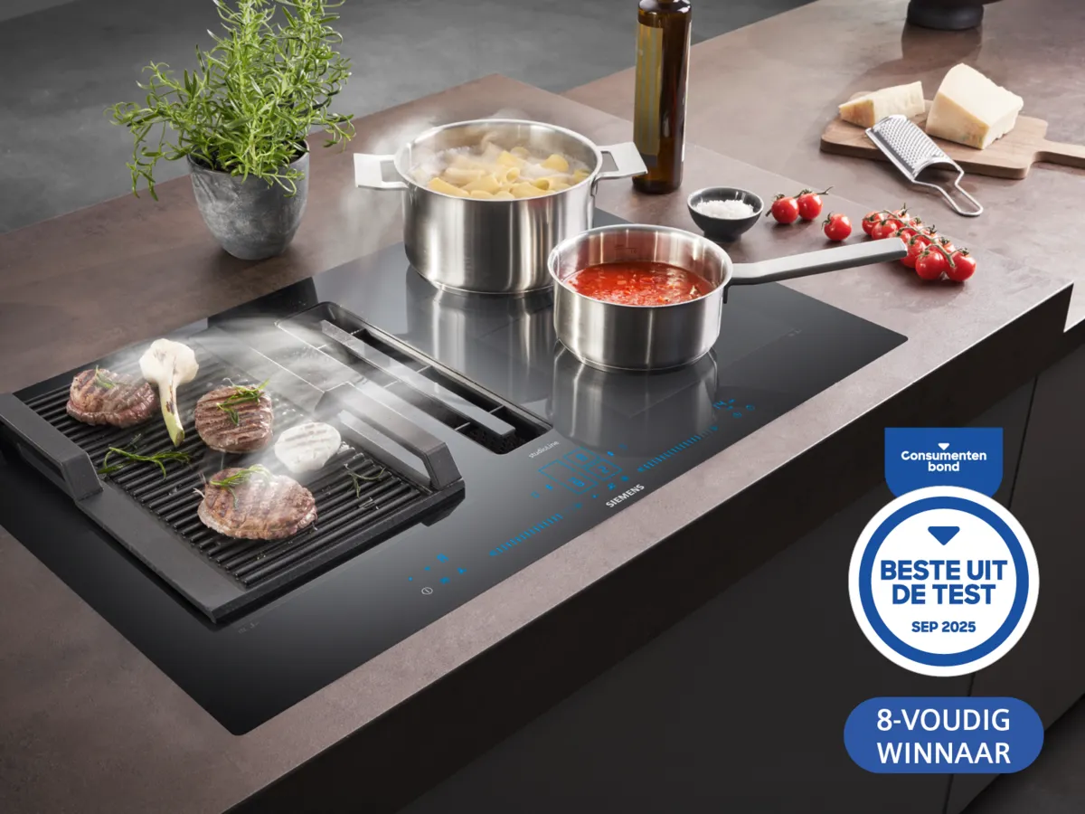 Siemens inductiekookplaat met geïntegreerde afzuiging, 8-voudig winnaar Beste uit de test