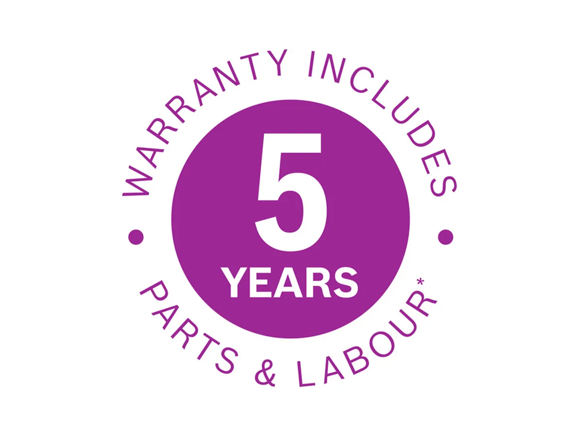 5 year warranty badge overlay