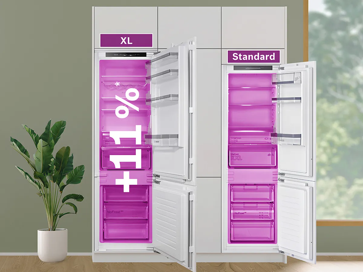 Illustration showing comparison in space between standard and xl fridge freezers